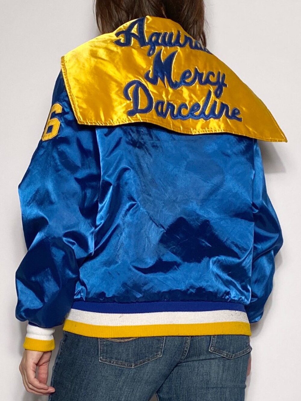 Vintage 1980s DANCELINE Nautical Flap SATIN BOMBER! Medium